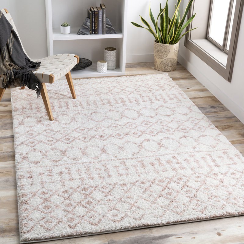 Modern Shaggy Area Cream/Pink, Rectangle 160 x 220cm