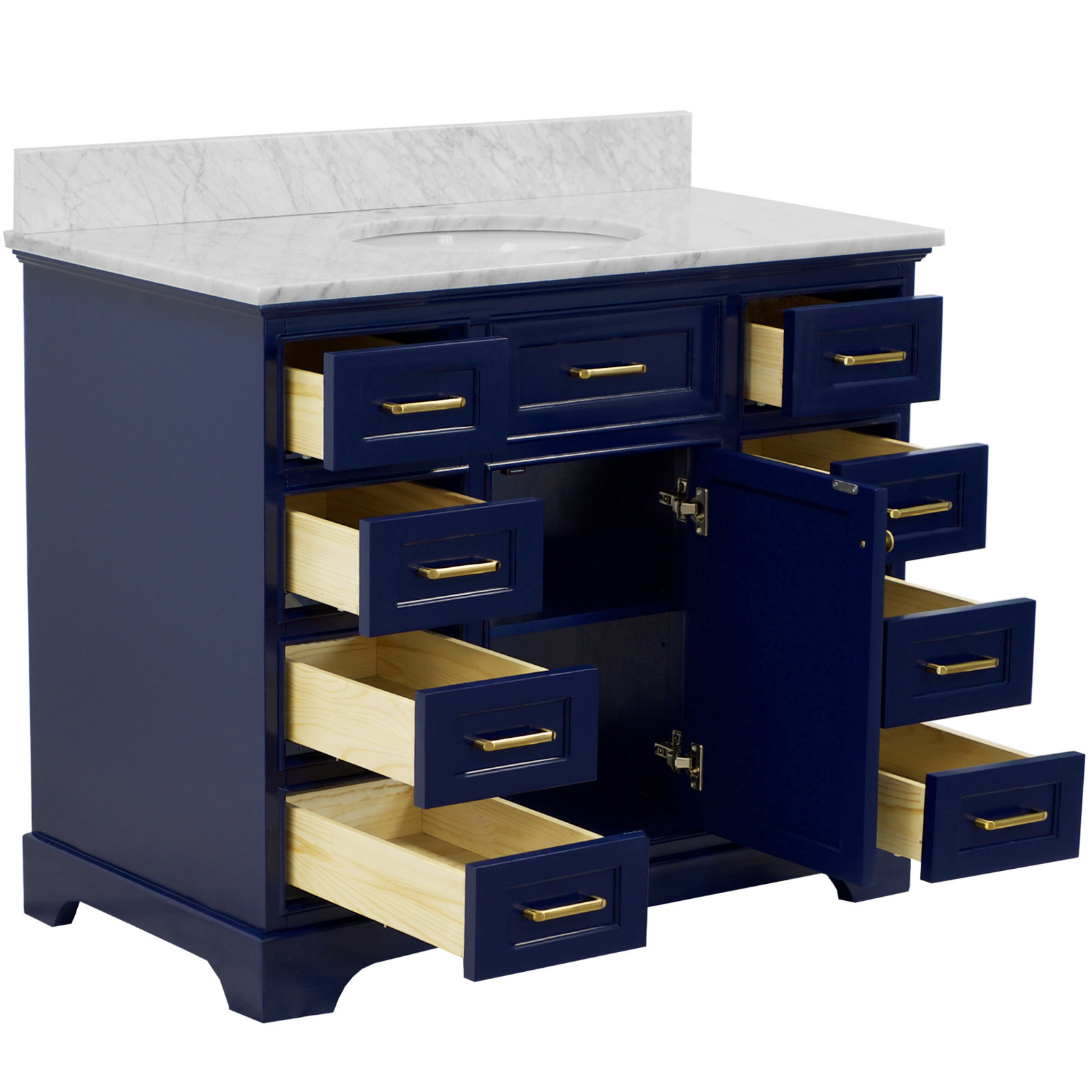 Ronnie 42'' Single Bathroom Vanity, Carrara Marble, Royal Blue