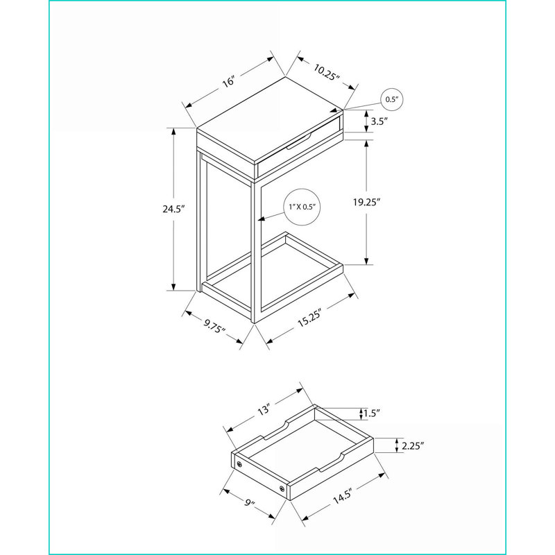 Table basse compacte en forme de C avec tiroir de rangement, stratifié blanc et métal pour le salon et la chambre à coucher