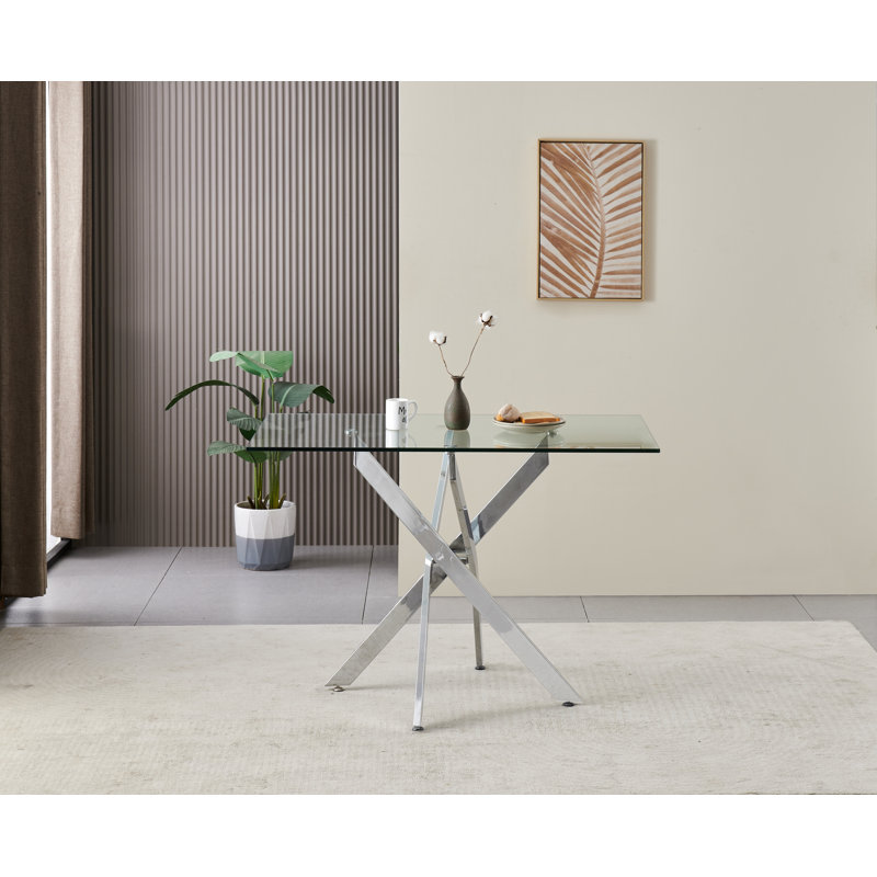 Glass Top Metal Base Dining Table