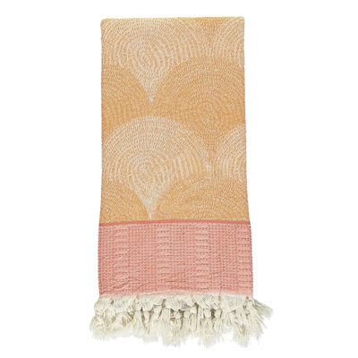Orange Scallop Stripe Turkish Cotton Towel