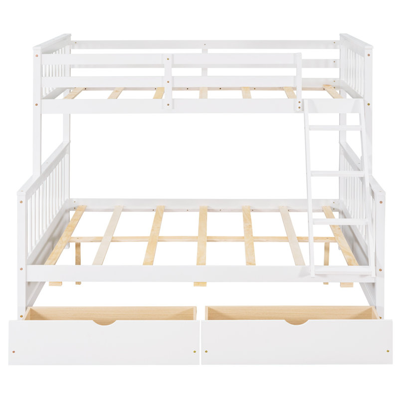 Twin-Over-Full Bunk Bed with Ladders and Two Storage Drawers, White