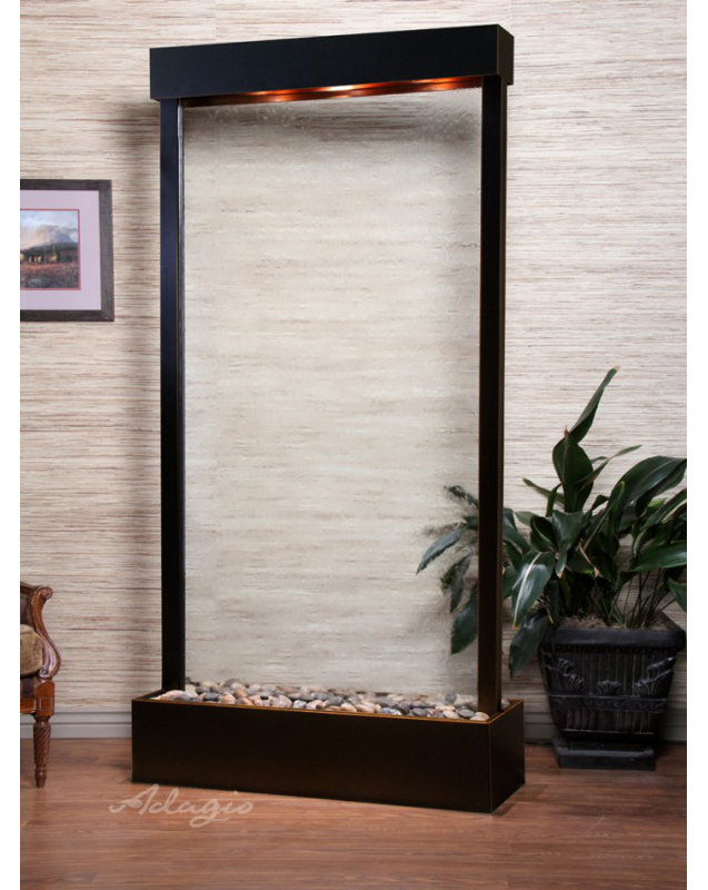 Tranquil River Floor Fountain with Light, Blackened Copper