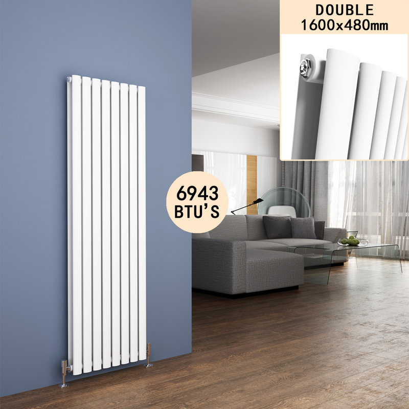 Liberty Vertical Oval Panel Radiator, 160cm H x 48cm W x 8.2cm D, White