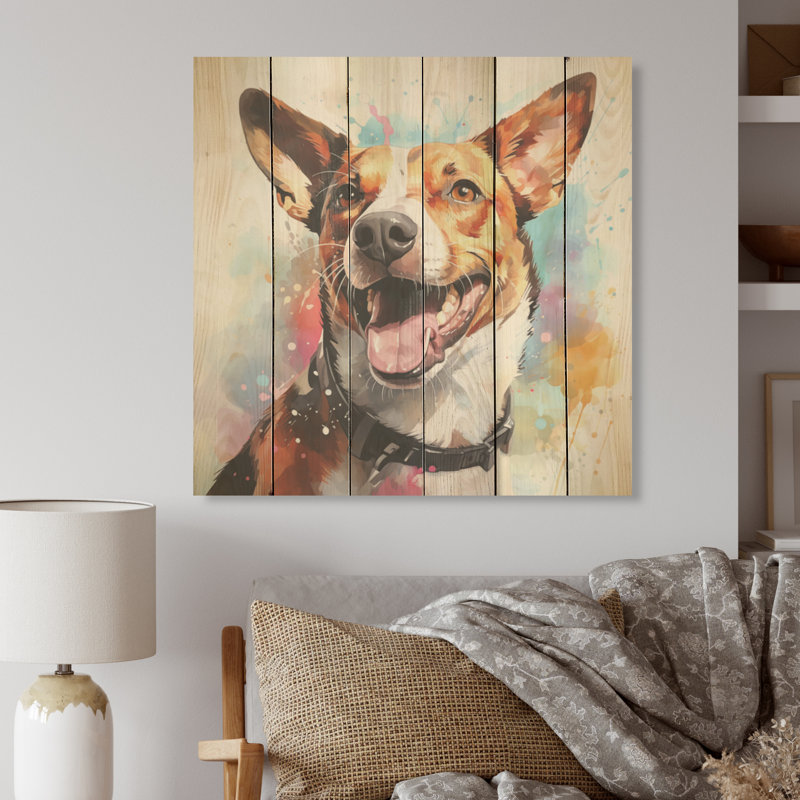 Chien Basenji Bliss - Art mural en bois sur bois de pin naturel, H 36 po x l 36 po