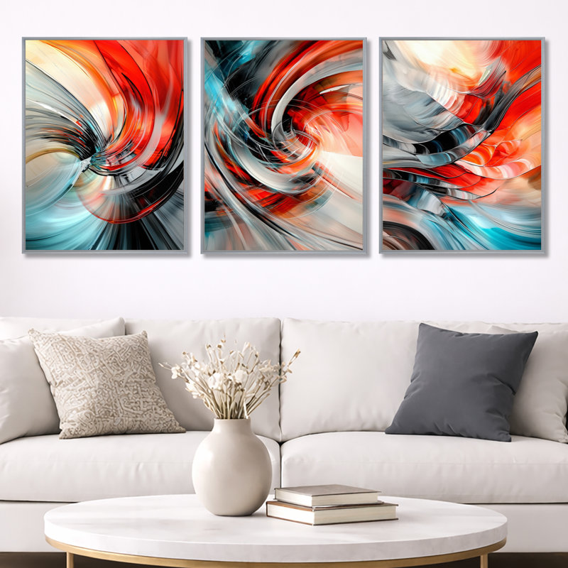 «Celestial Dance of Golden Fractal Vector - Abstract Fractal», reproduction de toile encadrée 3 pièces, H 32 po x l 72 po