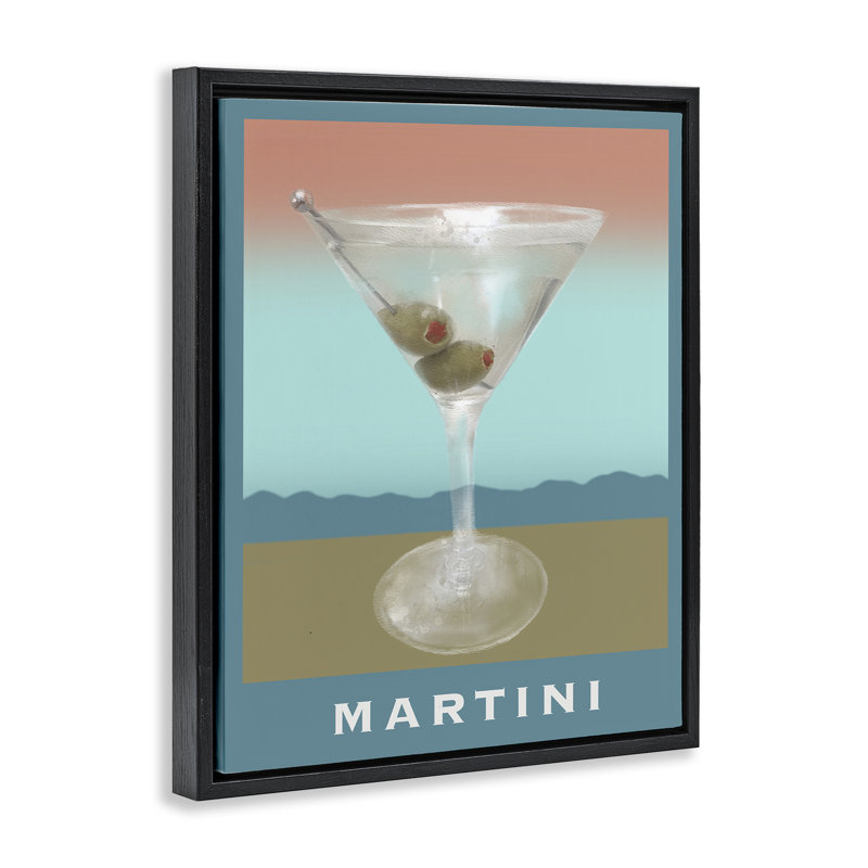 Cadre flottant Martini sur tons doux, design par Matthew Piotrowicz, H 21 po x l 17 po, Cadre flottant noir de jais