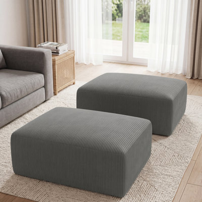 40" Square Compression Corduroy Ottoman Pouf for Sofa Couch (Set of 2)