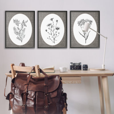Ensemble de 3 giclées encadrées, ensemble de fleurs rétro