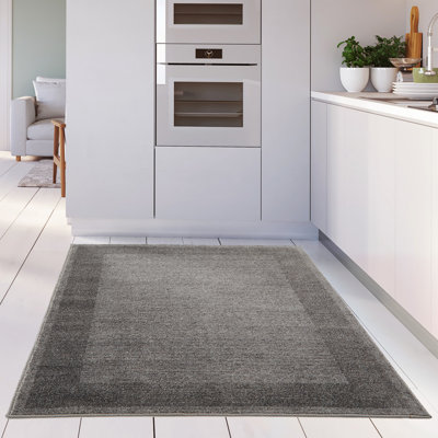 Ephesus Collection Living Room Rugs Bordered Design in Grey