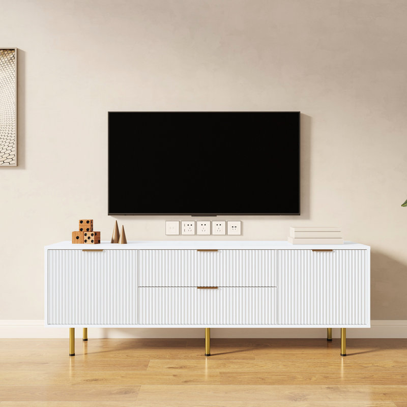 Meuble télé moderne blanc chaud avec deux tiroirs pour le salon et l'intérieur