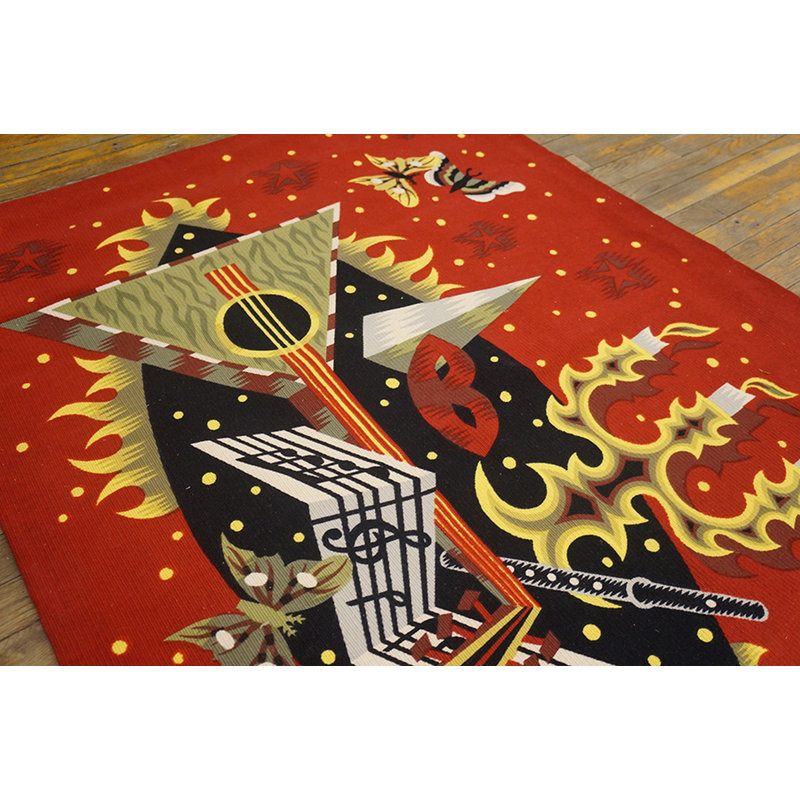 Tapis rétro français noué à motif tapisserie