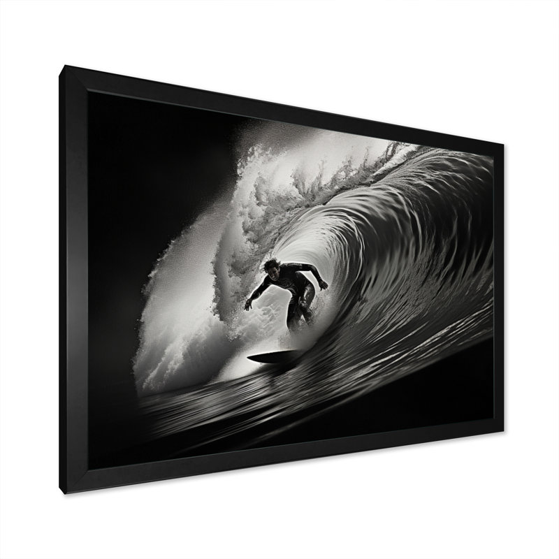 Surfers Paradise, vague grise II sur toile, H 12 po x l 20 po x P 1 po, Cadre photo noir