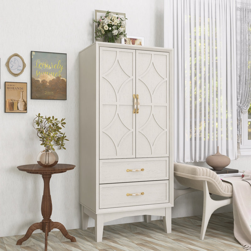 Armoire 53,5 "Mid-Century moderne avec rangement rétro avec portes et tiroirs, Blanc