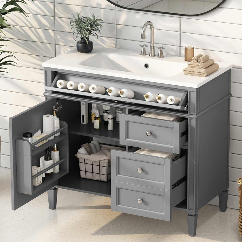 Meuble-lavabo de 36 po avec lavabo supérieur, Gris