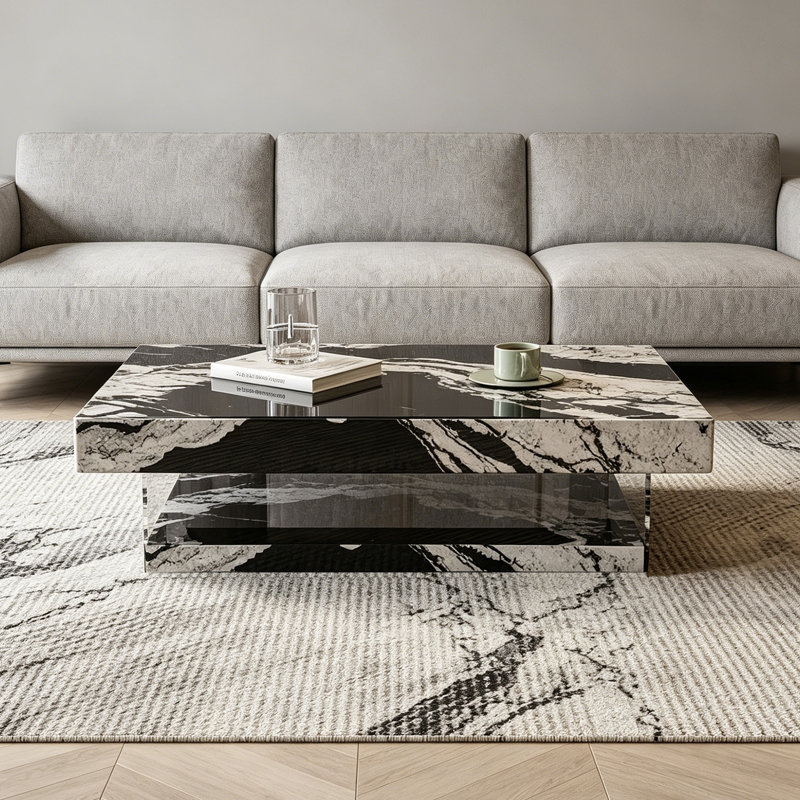 Table basse Minimalist, 11.81" H x 51.18" L x 27.55" W, Noir / blanc