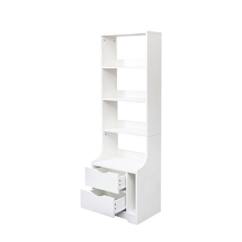 Table de chevet avec bibliothèque, table de chevet avec 2 tiroirs de rangement pour la chambre à coucher, Blanc