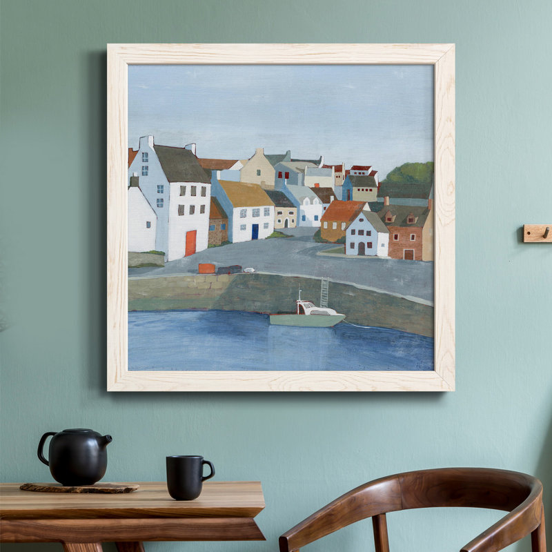 Old Coast Town II - Toile encadrée de qualité supérieure - prête à être accrochée, Cadre blanc, H 17 po x l 17 po x P 1,5 po