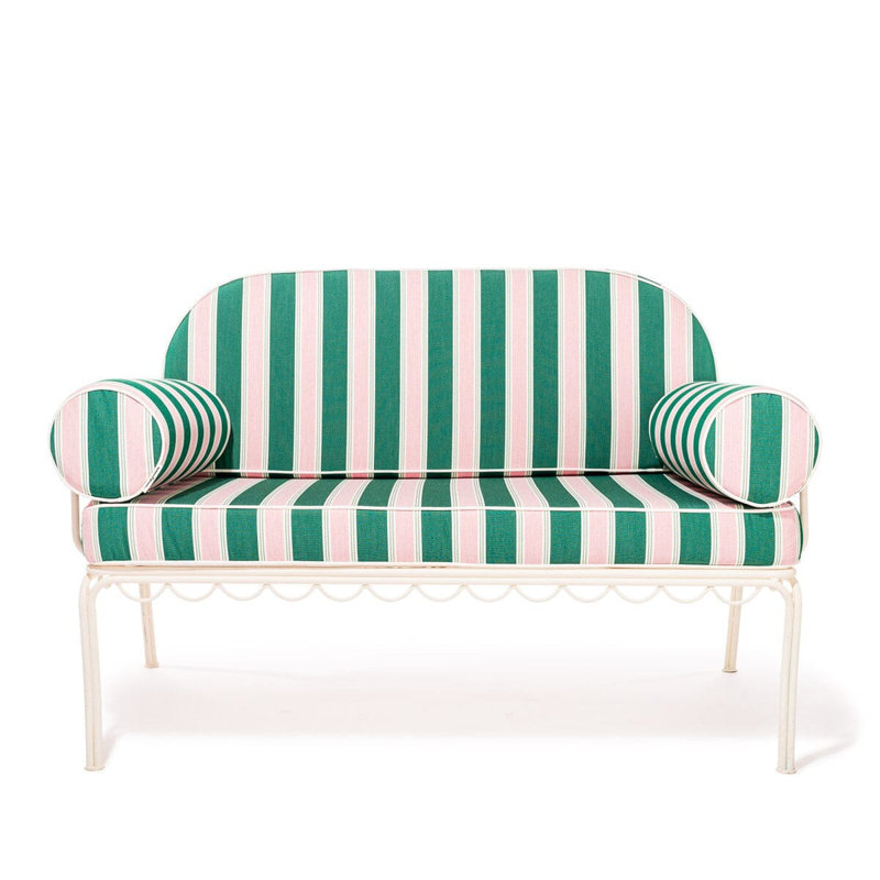 Love Seat Slip Cover Set, Green/Pink Striped Acrylic