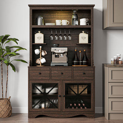 Visconti 71" Tall LED Cabinet with Bar Hutch and Wine Rack