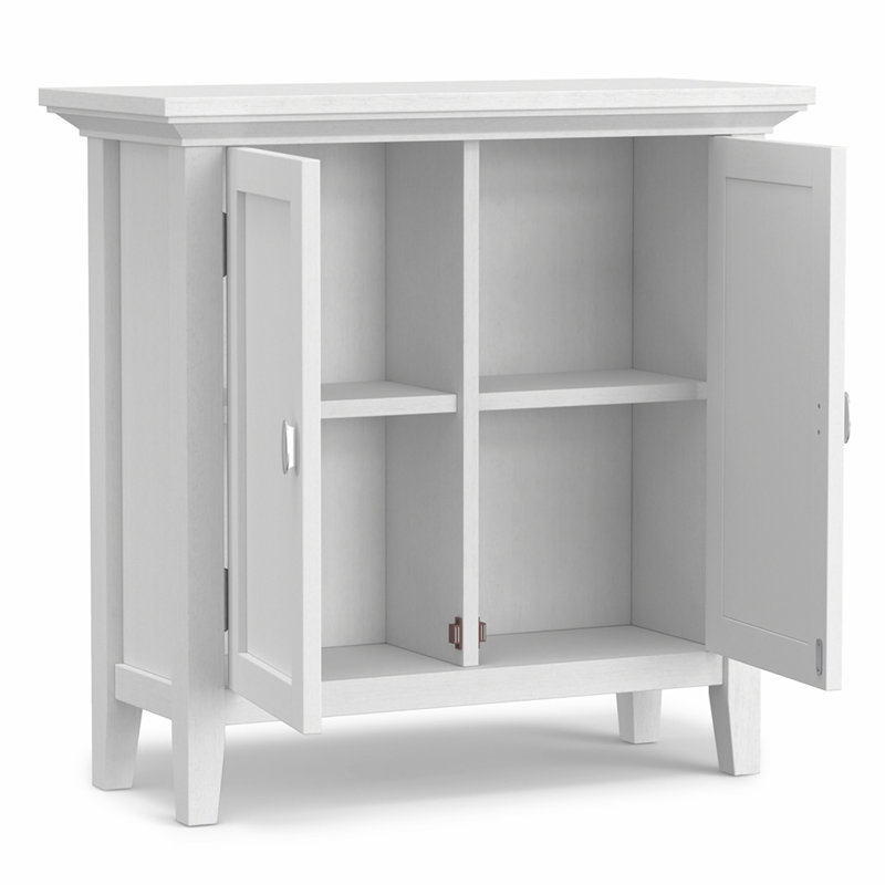 Meuble de rangement bas Redmond en bois massif blanc, 81 cm de large