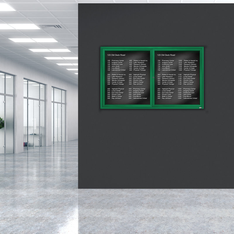 Tableau d'affichage mural fermé pour armoire d'annuaire, Vert thermolaqué, Deux, H 36 po x l 60 po