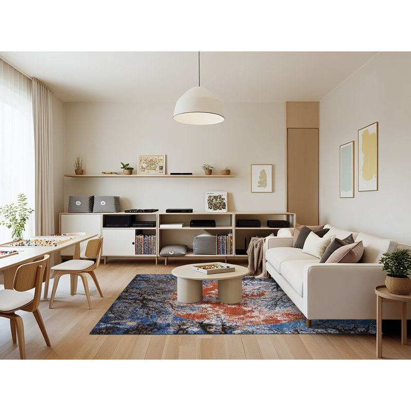 Tapis bleu / orange / noir Brussels, Rectangle 7 pi x 9 pi