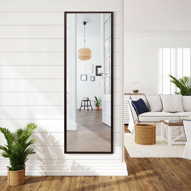 Wood Flat Wall Mirror, Coffee