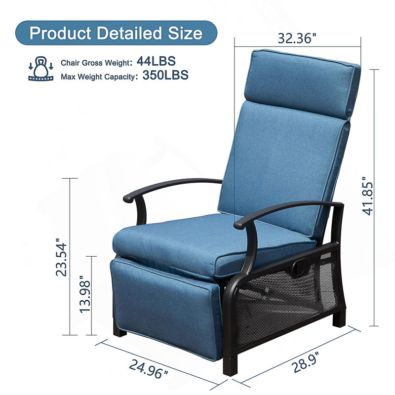 Fauteuil inclinable réglable pour patio avec table rabattable, Bleu