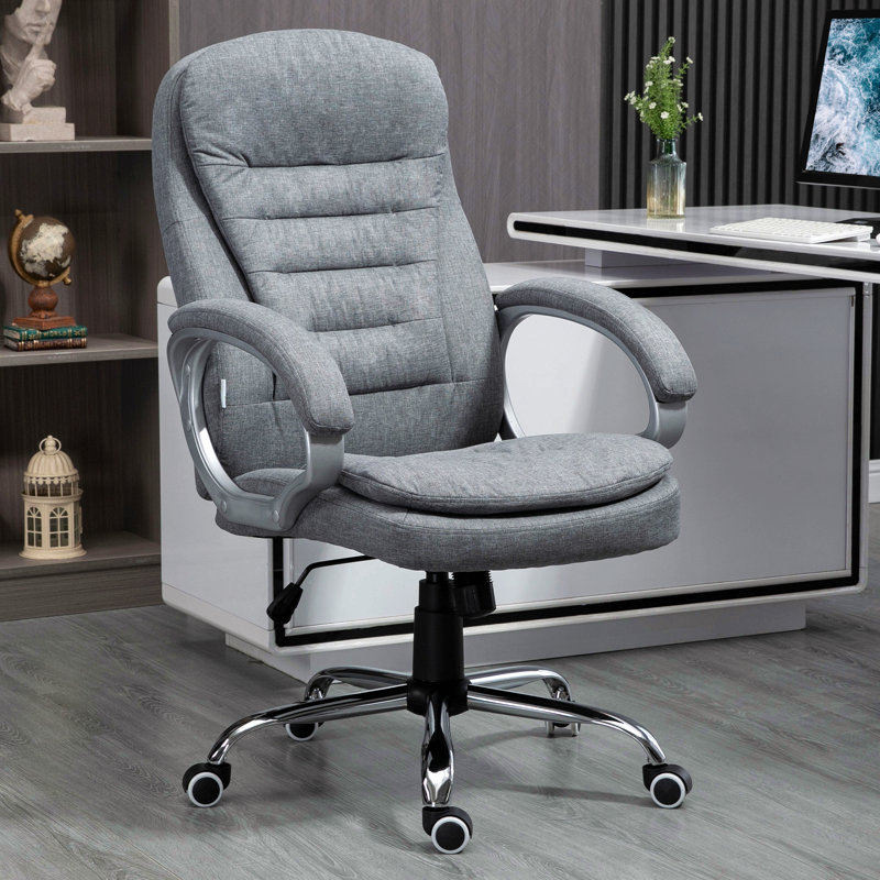 Gray High Back Home Office Chair Executive Computer Chair, With Adjustable Height, Upholstered Thick Padding Headrest And Armrest