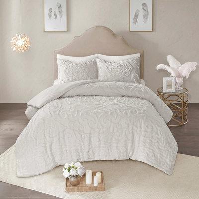 Édredon classique en coton gris avec motif médaillon très grand / très grand