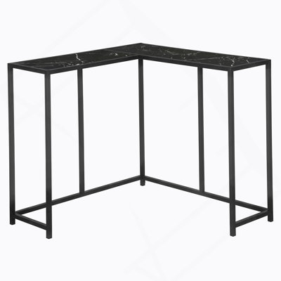 Accent Table, Console, Entryway, Narrow, Corner, Black Marble Look Laminate, Black Metal