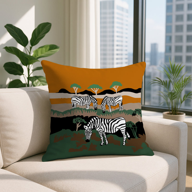 Oreiller carré réversible intérieur / extérieur Gia Zebra, Carré 15 po, Orange