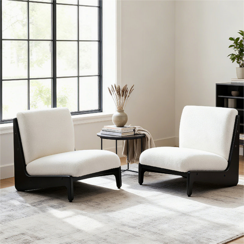 Chaise d'appoint Scott Living Moda blanche avec structure en bois massif noir, ensemble de 2, Blanc, Noir