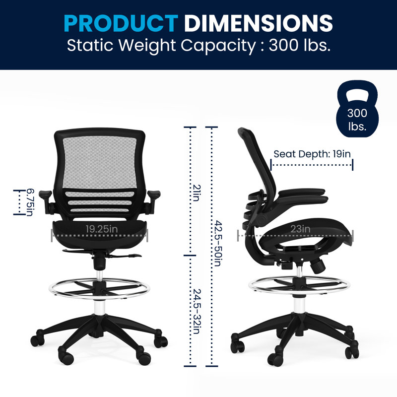 Mignone Mid-Back Transparent Mesh Office Chair with Flip-Up Arms, Black