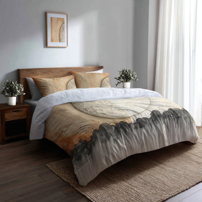 Moon of Quiet Reflection I Bedding Set 3 Pcs - Japandi Minimalism Duvet Cover With Shams
