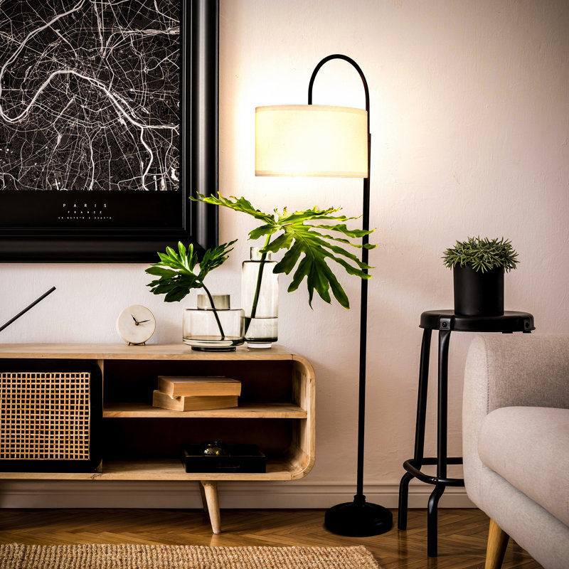 Nora 68 in. Mid-Century Modern Adjustable LED Arched Floor Lamp with Fabric Drum Shade