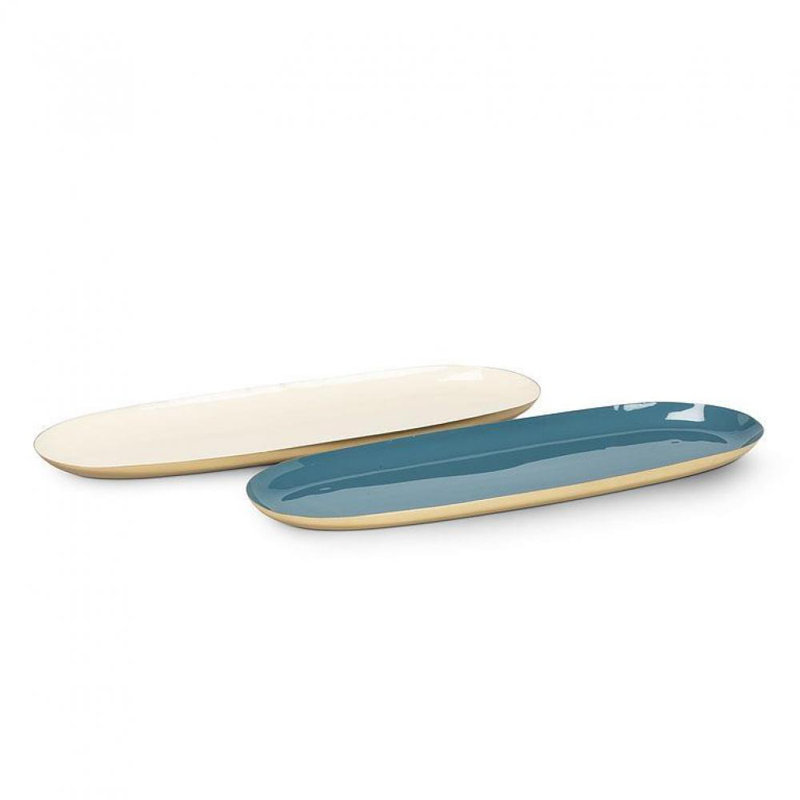 Plateau Silton - ensemble de 2, Bleu denim / perle, H 0,5 po x l 5 po x P 15 po