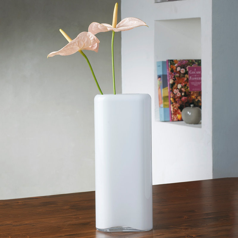 Layers Handmade Lead Free Crystal Table Vase, Opal White, 12.81" H x 5.43" W x 3" D