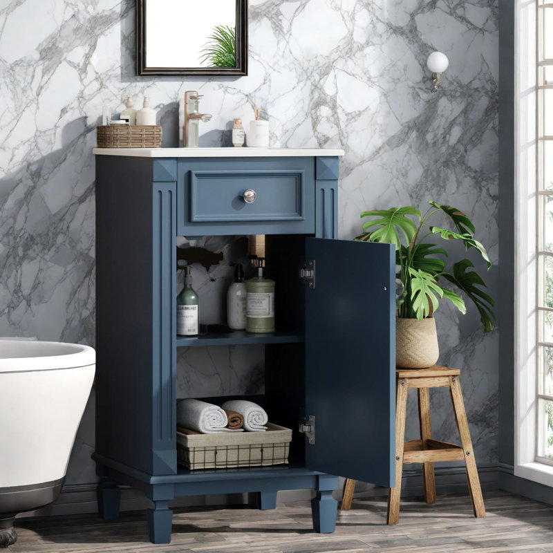 Meubles-lavabos compacts de style français, armoire et évier en bois massif MDF, bleu