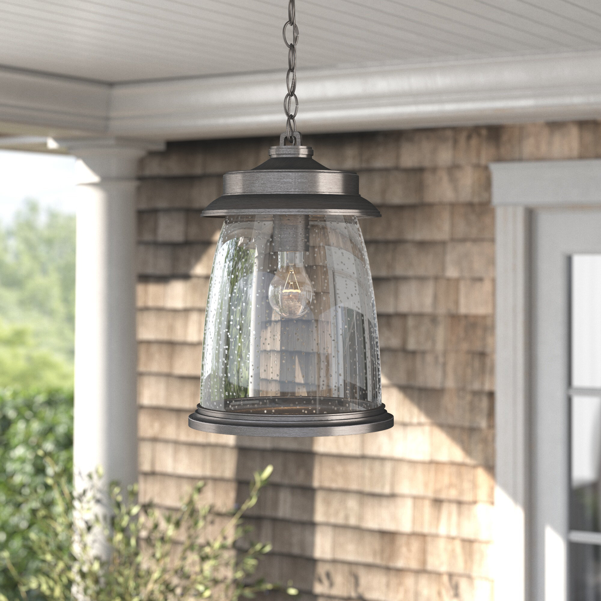 Seeded Outdoor Metal Hanging Lantern, Antique Pewter