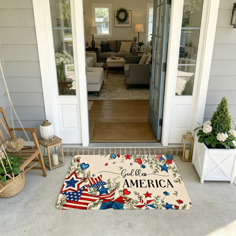 Tapis d'entrée God Godess America Floral Star 20 po x 32 po