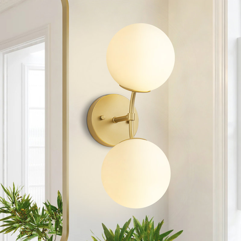 2-Light Modern Armed Glass Globe Shade Wall Sconce for Bedroom Hallway