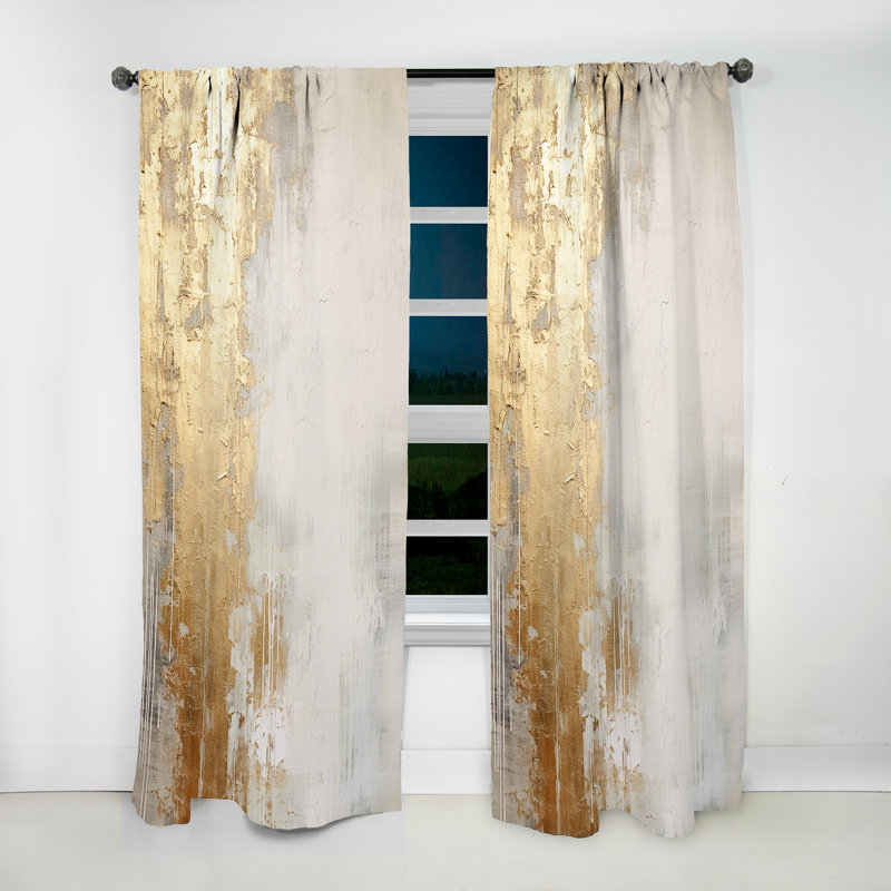 Minimal Gold And Beige Abstract River III - Traditional Velvet Curtain - Room Darkening - 1 panel, 52" W x 95" L