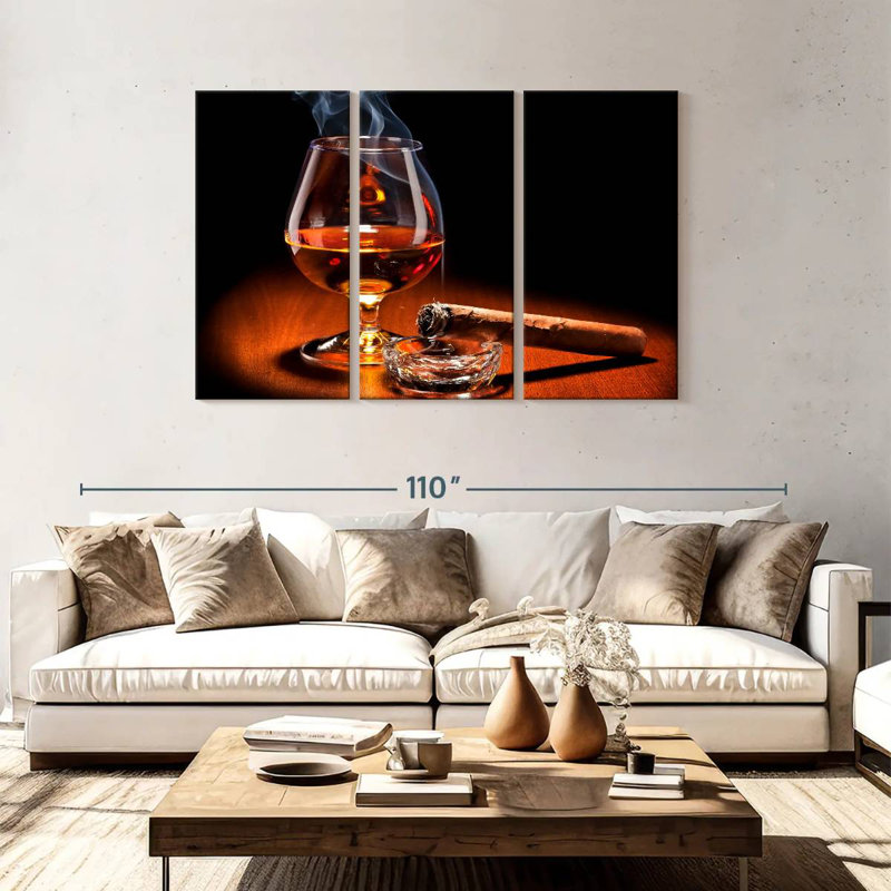 Cigare Yarlin et verre de cognac, H 48 po x l 74 po