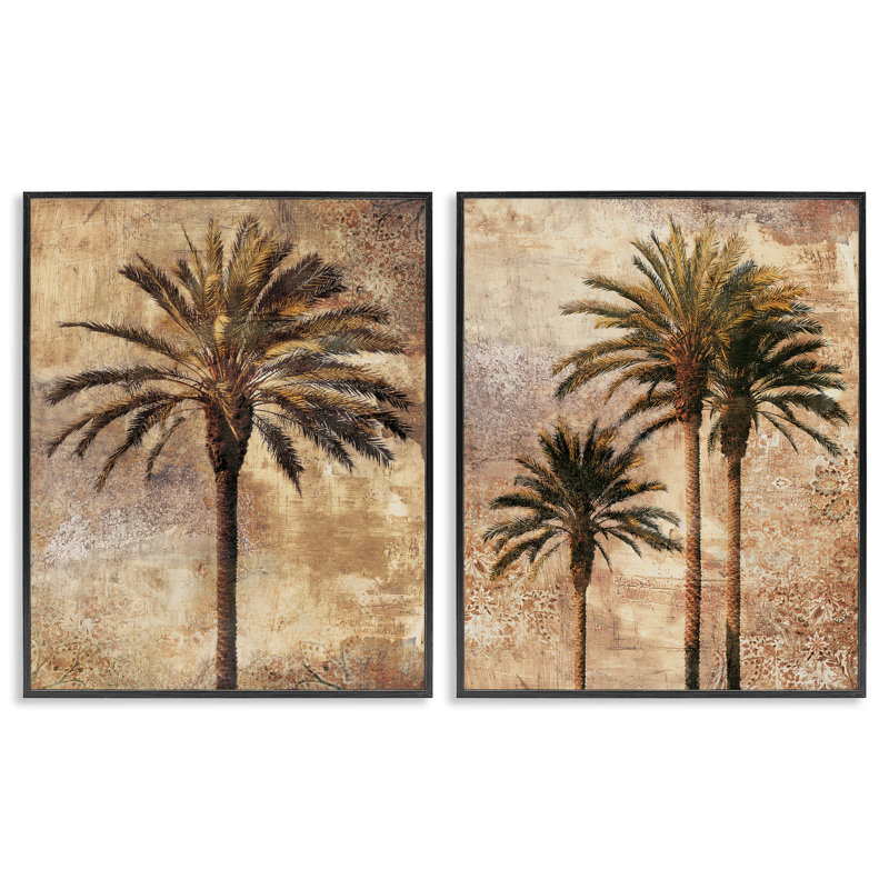  «Arching Palm Leaves», ensemble de 2 estampes numériques par John Seba, H 30 po x l 24 po, Giclée encadrée noir minuit