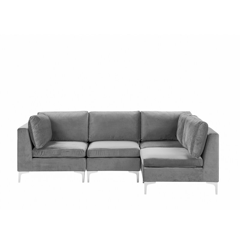 Jenifer 4 Seater Velvet Corner Sofa , Grey, Right Hand Facing