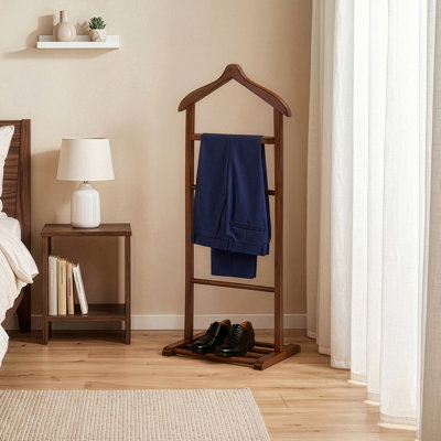 Valet élégant, noyer, 13,2 x 47,2 x 18,1 pouces | Fabrication 100% bois de hêtre, robuste et durable | Cintre polyvalent pour manteaux, combinaisons et accessoires | Conception assemblée, parfaite pour la décoration traditionnelle