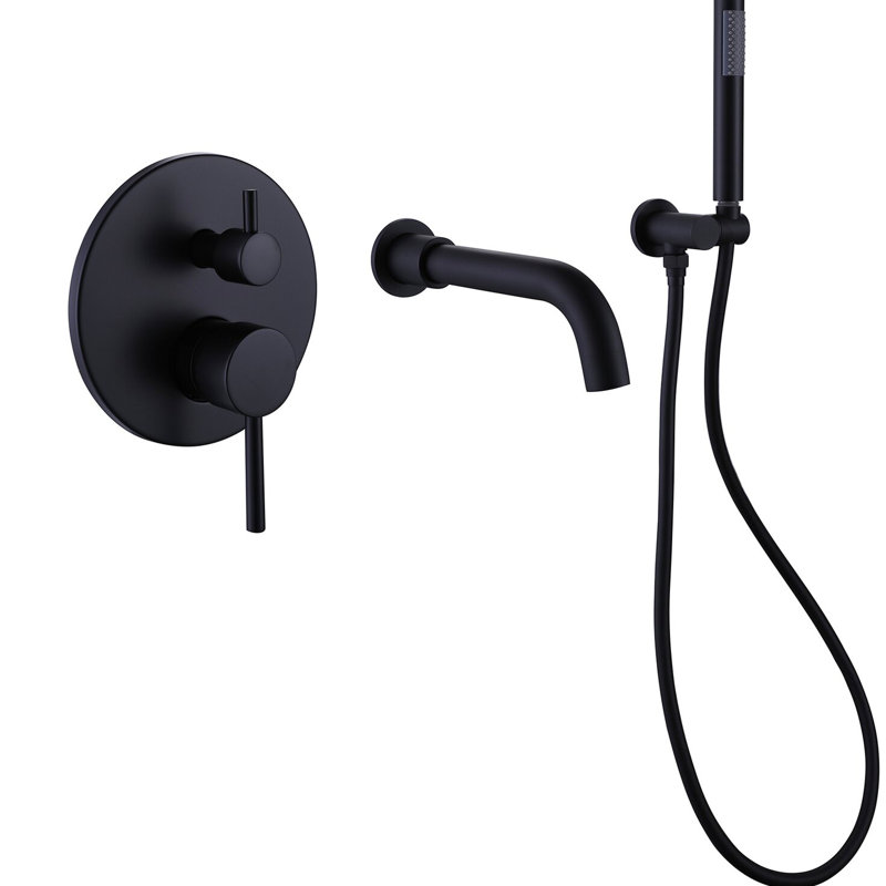 Robinet de douche noir mat 2 pour baignoire et - laiton massif, équilibré, résistant à la rouille, douchette à main 59 po, 2 gallons par minute, nickel, avec pinces de fixation, vis, poignées murales, antirouille, écrous à main