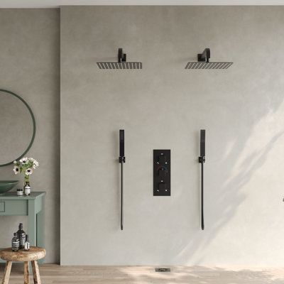 Système de douche thermostatique à pluie, douchette double 12 po avec douchette à main